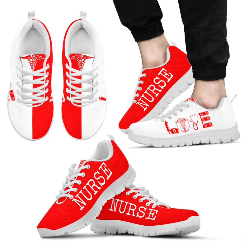 Nurse- Love Red White Sneakers, Running Shoes, Shoes For Women, Shoes For Men, Custom Shoes,- Love Sneakers
