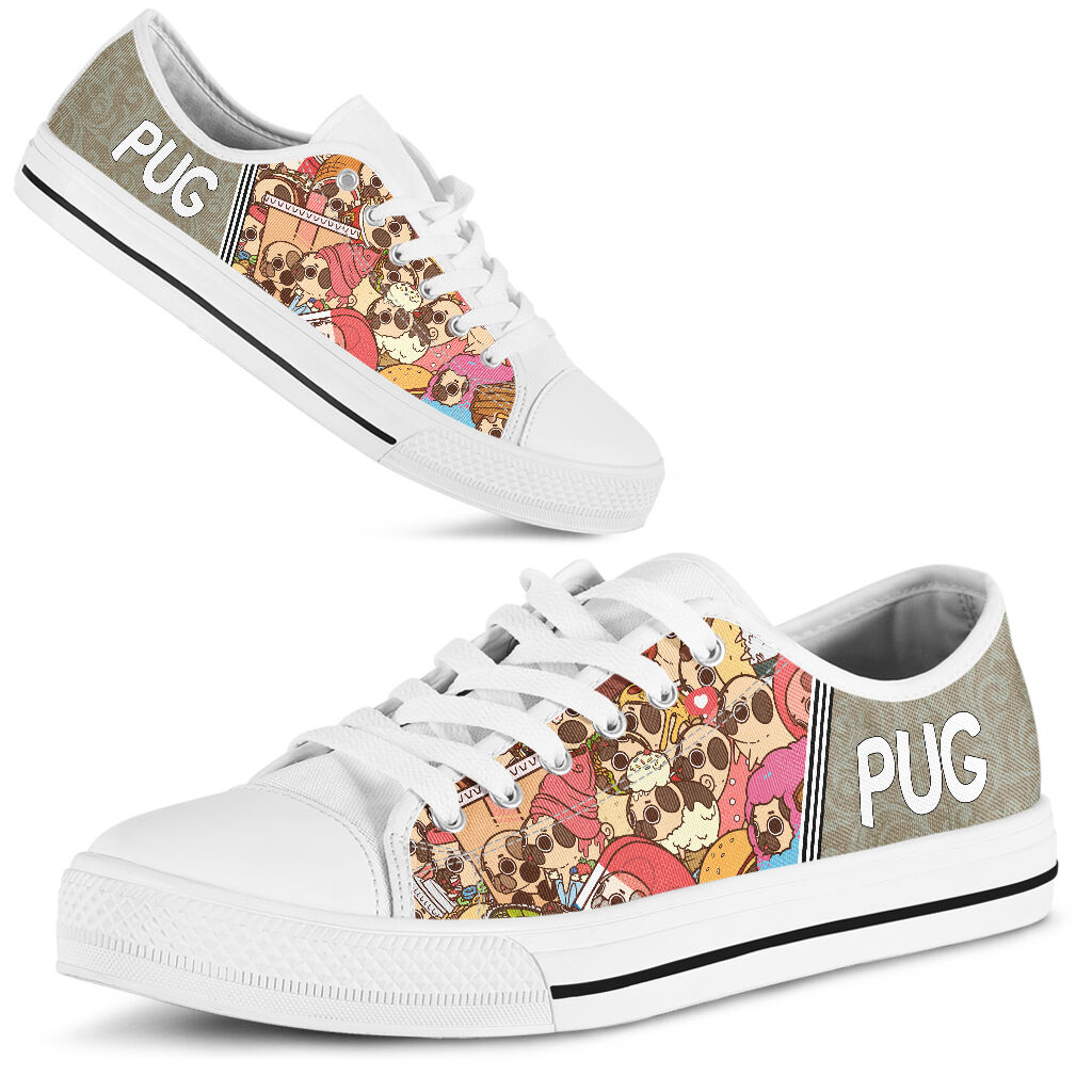 Pug Pattern Sticker - Low Top Shoe - Love Love Top Shoes