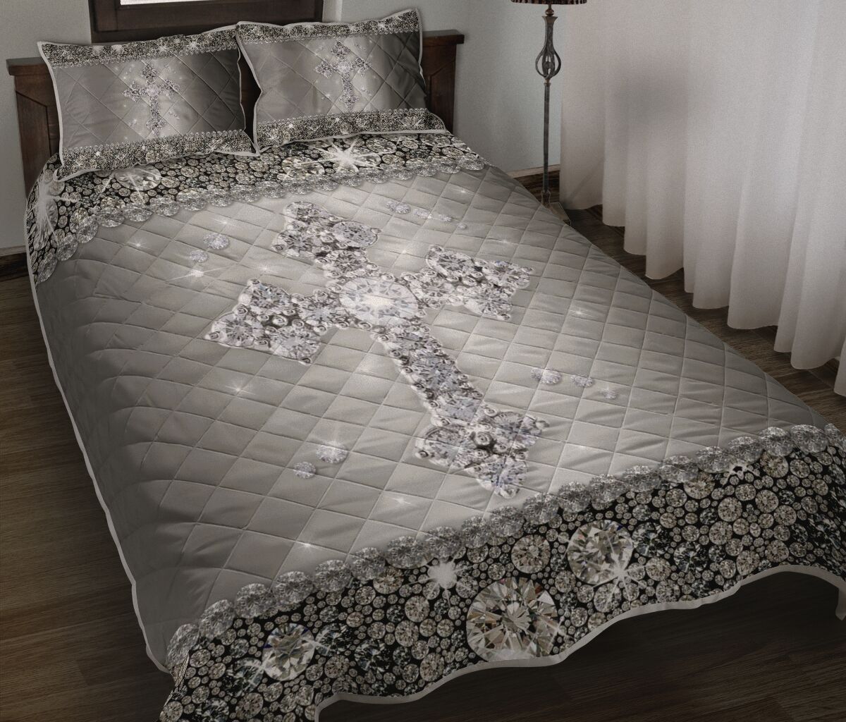 God Cross Metal Diamond Light Style Quilt Bed Set - Love Quilt Bedding Set
