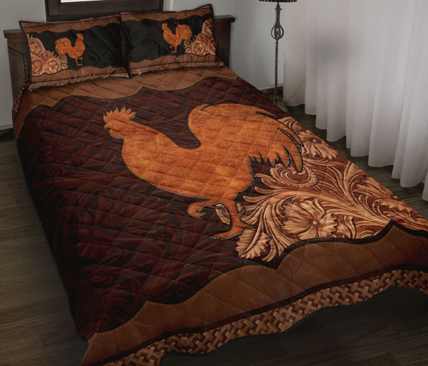 Chicken Farm Carving Leather Skin Style Quilt Bed Set - Love Quilt Bedding Set