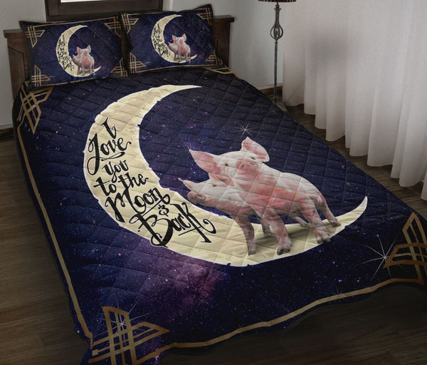 Pig Farm I Love You To The Moon And Back Quilt Bed Set - Love Quilt Bedding Set