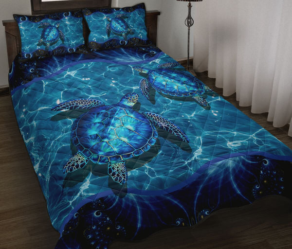 Turtle Water Light Style Quilt Bed Set - Love Quilt Bedding Set