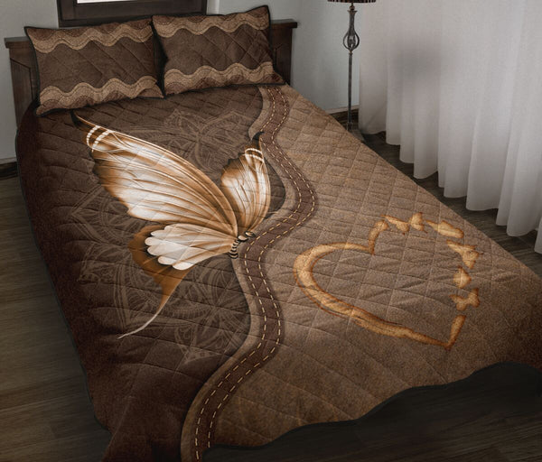 Butterfly Animal Leather Quilt Bed Set - Love Quilt Bedding Set