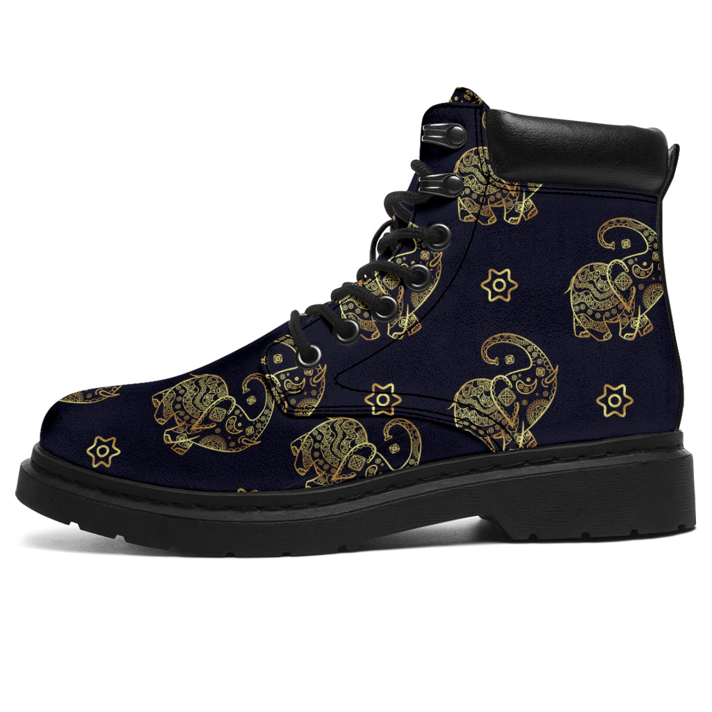 Elephant - Gold Elephant Seamless Pattern Asboot - Tl - Love All Season Boots