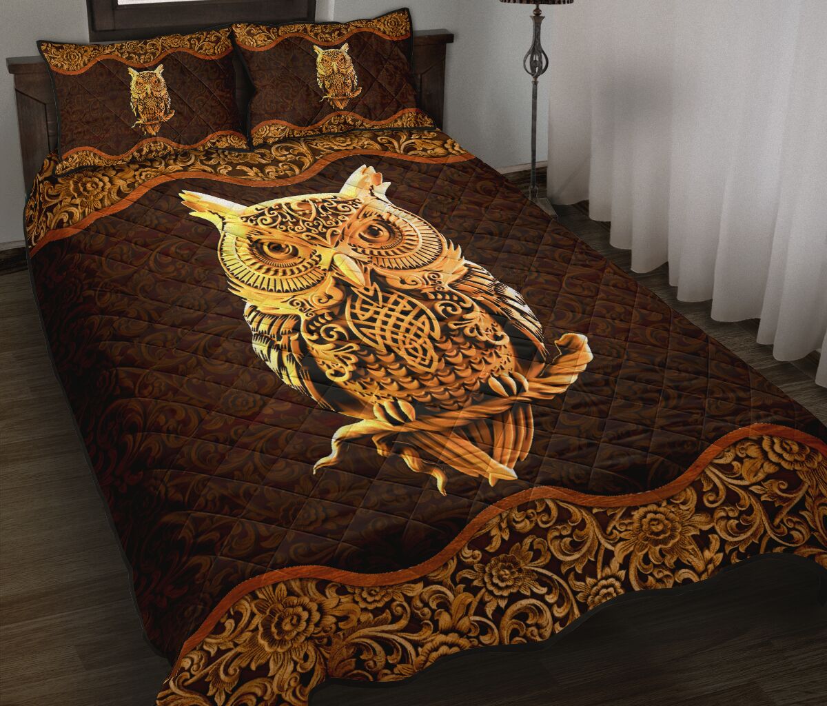 Owl Wood Carving Quilt Bed Set - Love Quilt Bedding Set