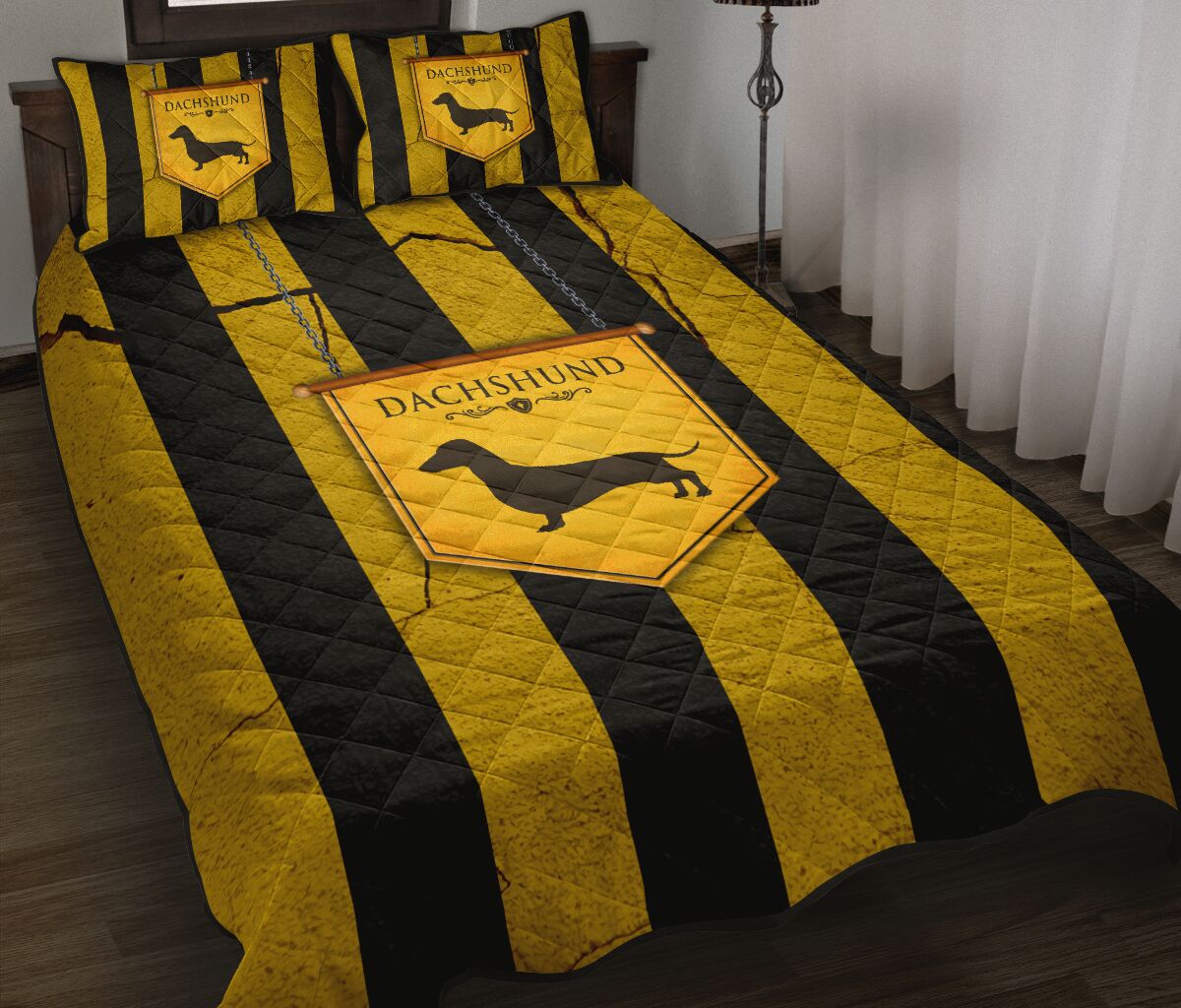 Dachshund Retro Yellow - Quilts Bed Set - Love Quilt Bedding Set