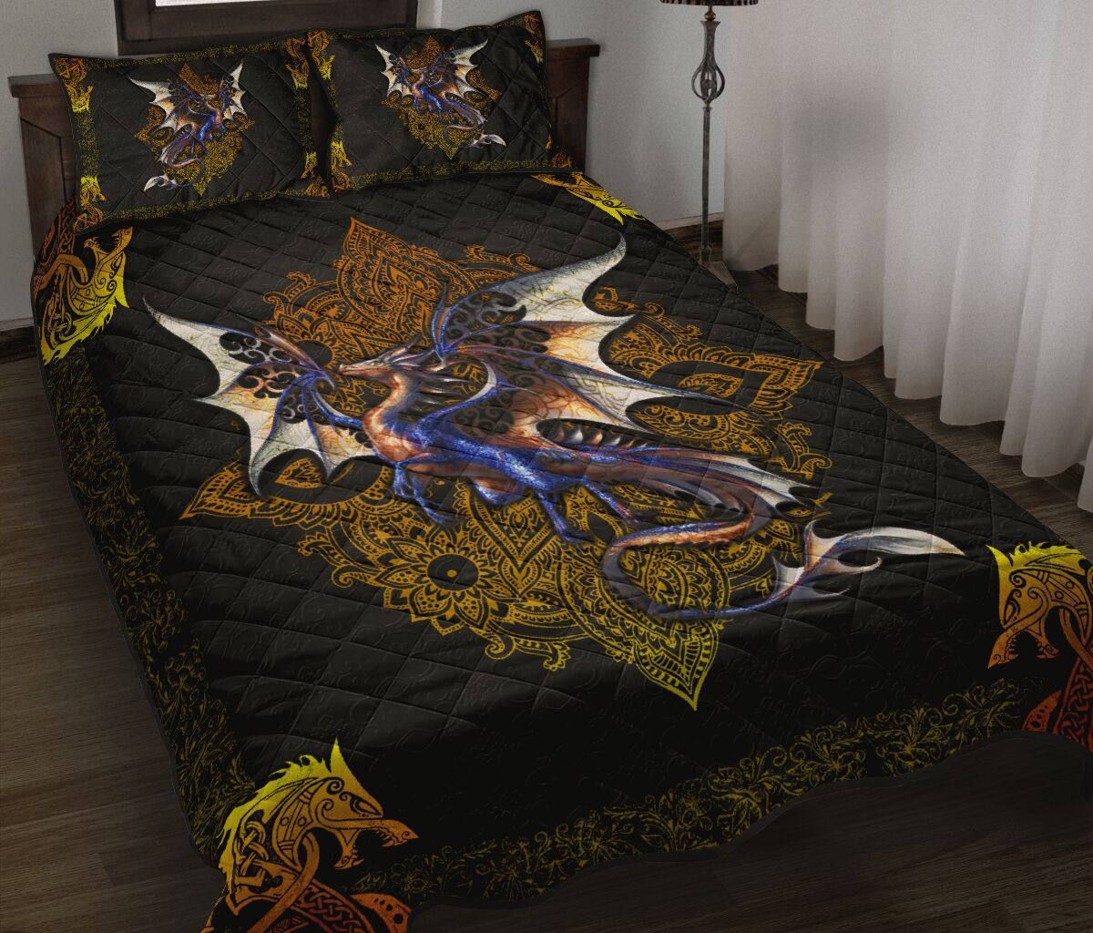Dragon Floral Style Quilt Bed Set - Love Quilt Bedding Set