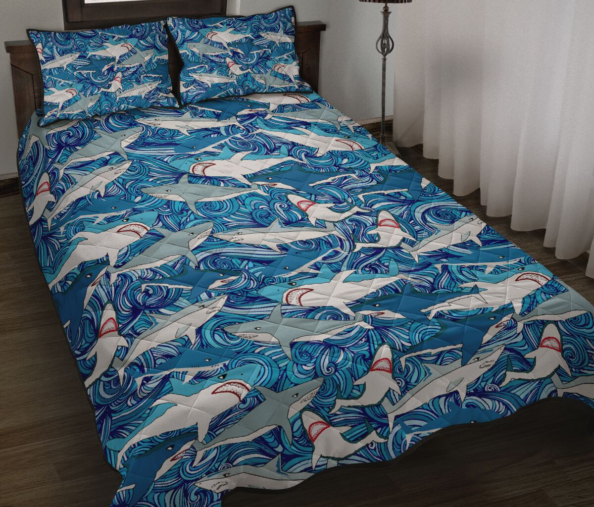 Shark Pattern Style Quilt Bed Set - Love Quilt Bedding Set