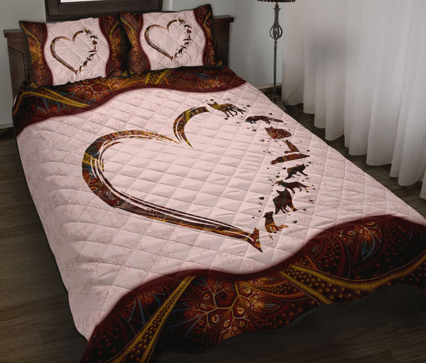 Fox Heart Colorfull Style Quilt Bed Set - Love Quilt Bedding Set