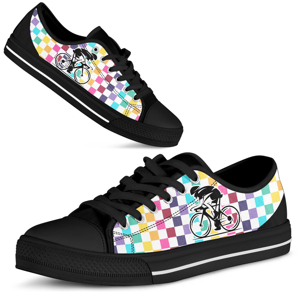 Cycling With Checkerboard - Low Top Shoe - Love Love Top Shoes