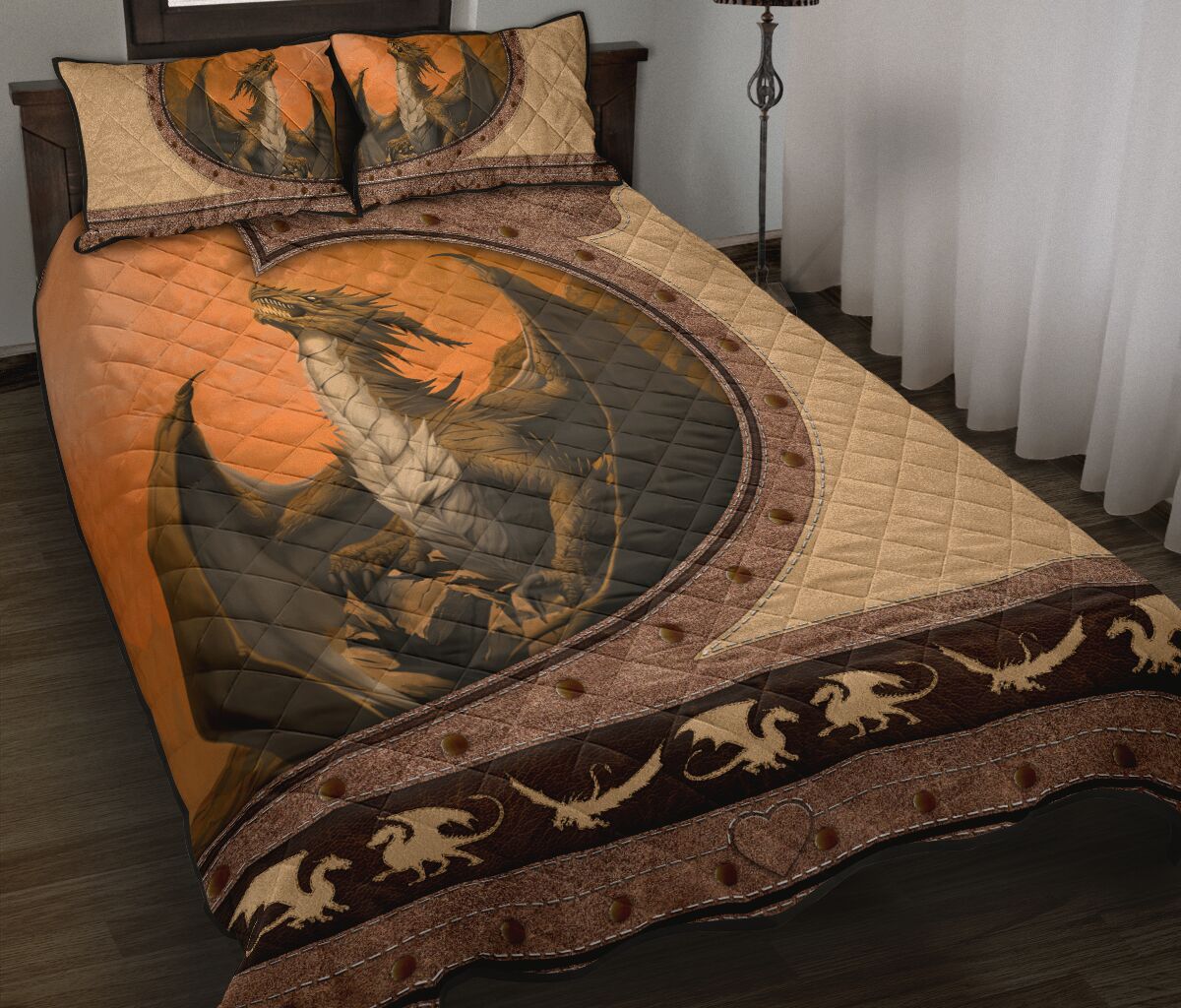 Dragon Leather Heart Style Quilt Bed Set - Love Quilt Bedding Set