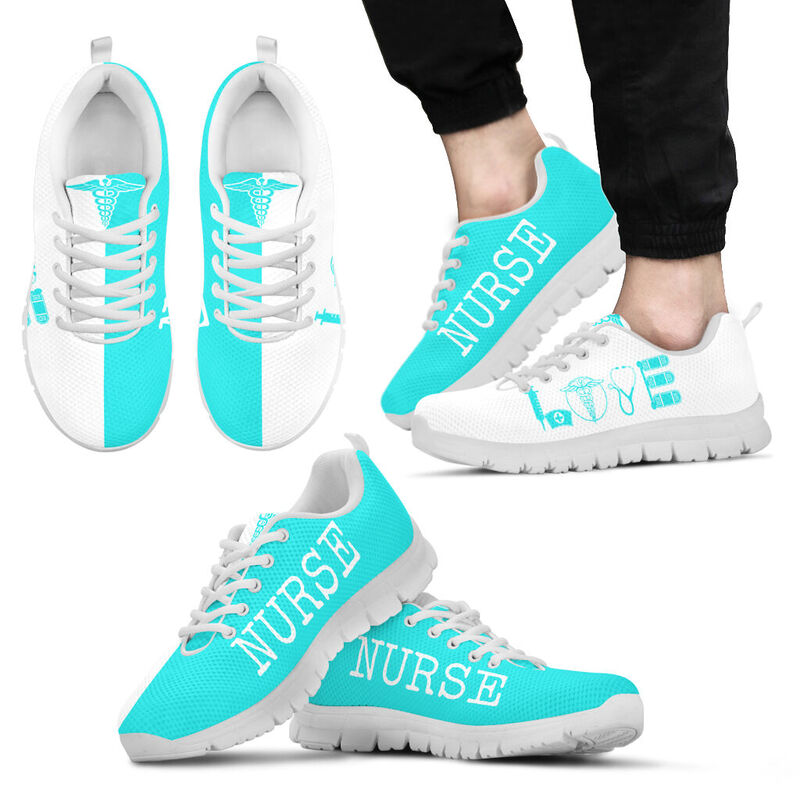Nurse- Love Light Blue White Sneakers, Running Shoes, Shoes For Women, Shoes For Men, Custo- Love Sneakers