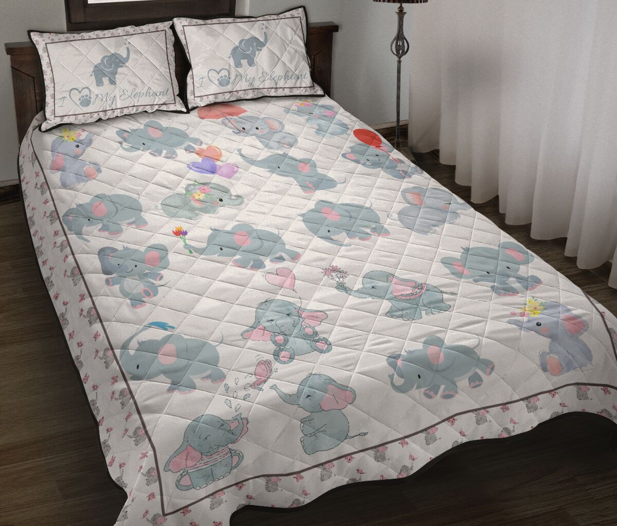Elephant Pattern Style Quilt Bed Set 6- Love Quilt Bedding Set
