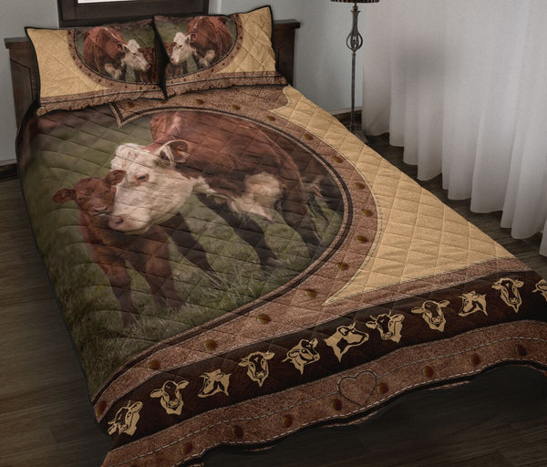 Cow Farm Leather Heart Style Quilt Bed Set - Love Quilt Bedding Set