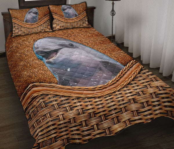 Dolphin Bamboo Basket Style Quilt Bed Set - Love Quilt Bedding Set