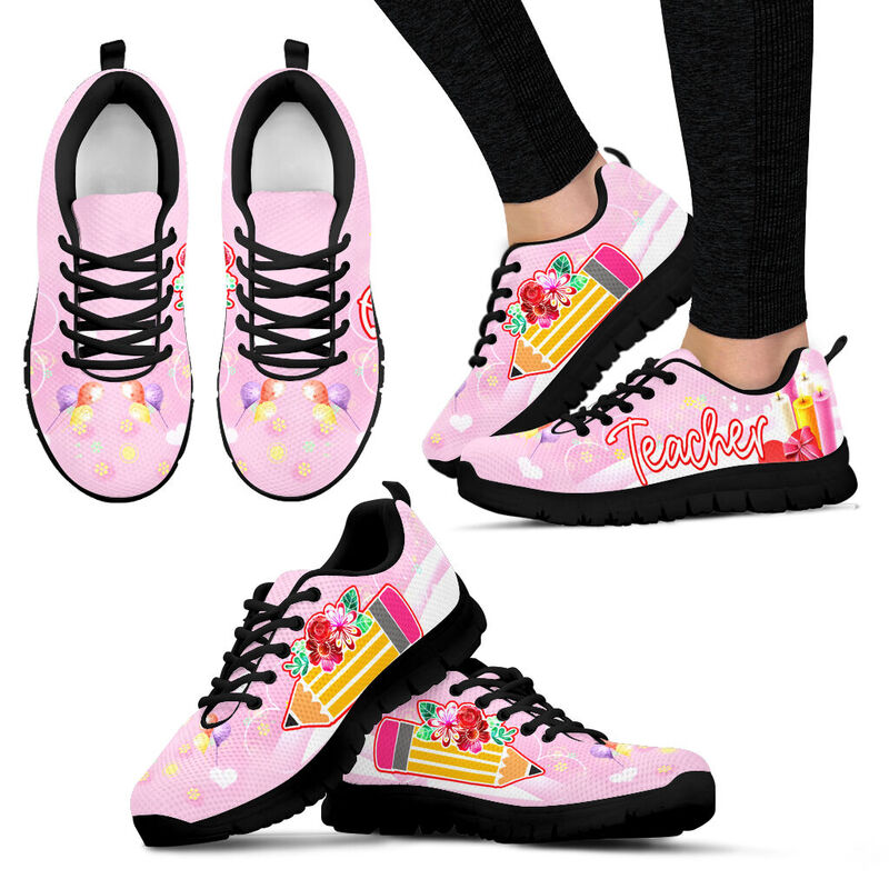 Teacher Pencil Flower Shoes Sneakers, Running Shoes, Shoes For Women, Shoes For Men, Custom - Love Sneakers