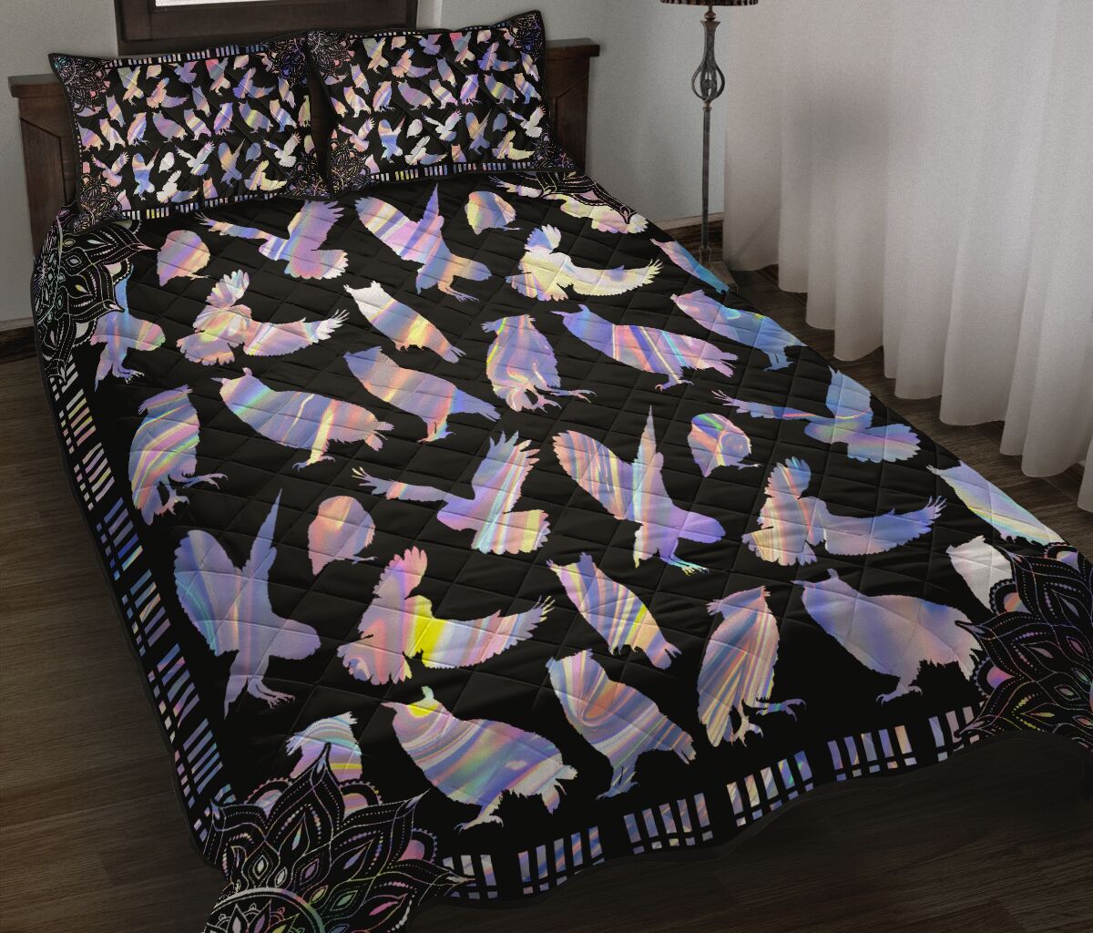 Owl Hologram Style Quilt Bed Set - Love Quilt Bedding Set