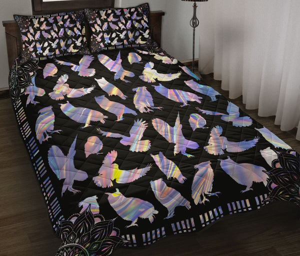 Owl Hologram Style Quilt Bed Set - Love Quilt Bedding Set