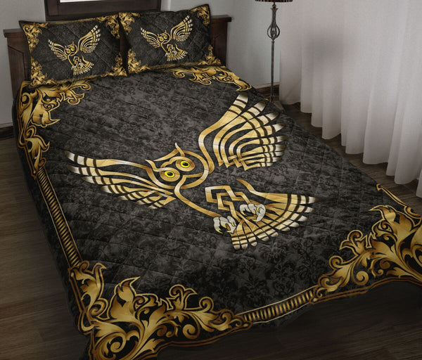 Owl Celtic Gold Style Quilt Bed Set - Love Quilt Bedding Set