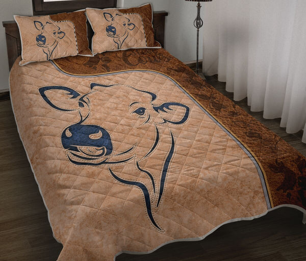 Cows Leather Style Quilt Bed Set - Love Quilt Bedding Set