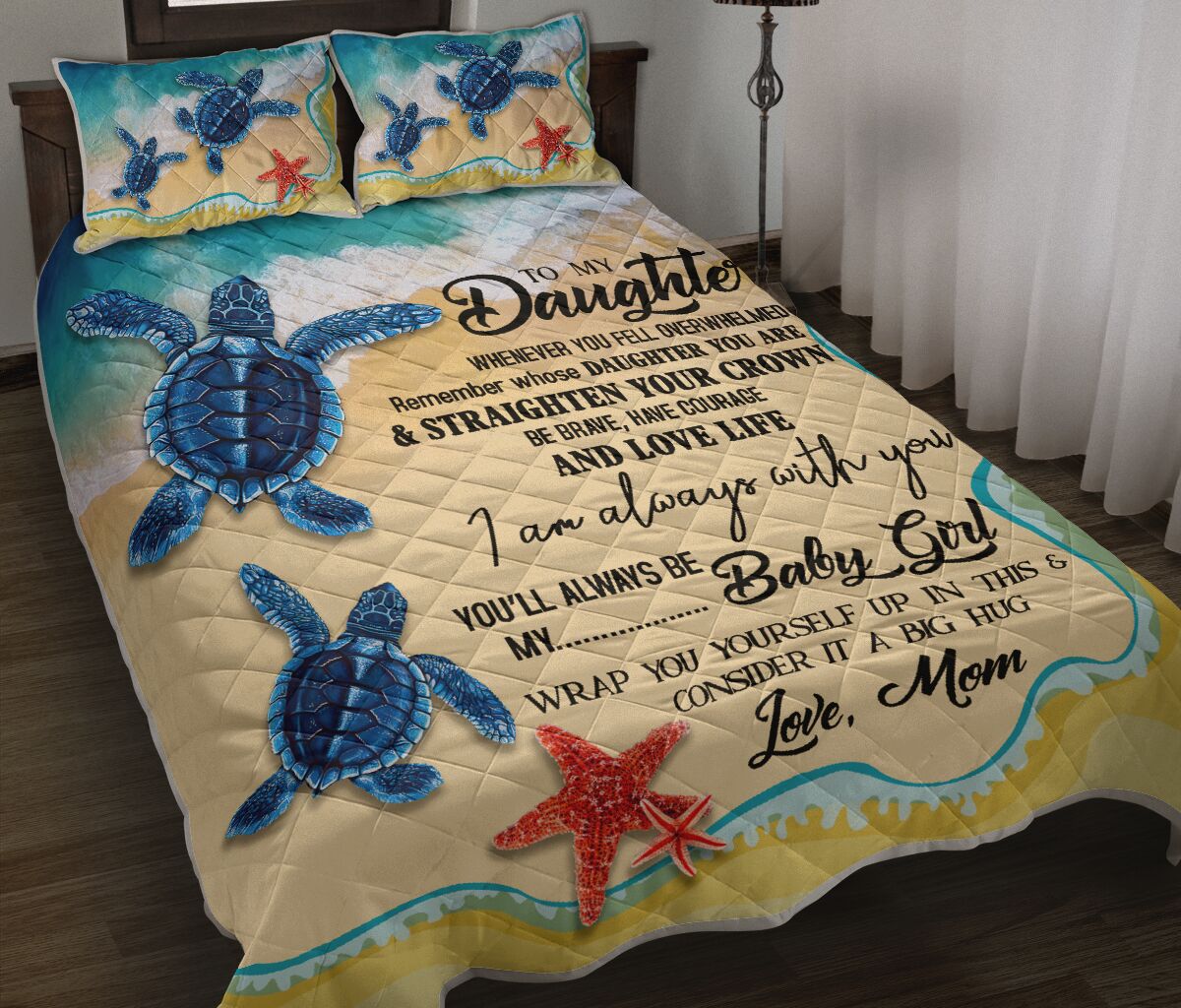 Turtle To My Daughter Quilt Bed Set - Love Quilt Bedding Set