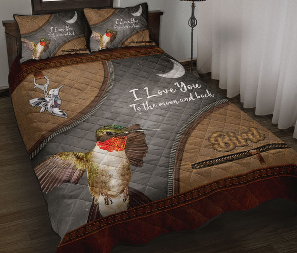 Hummingbird Animal Leather Quilt Bed Set - Love Quilt Bedding Set