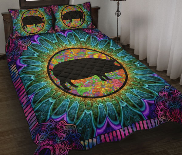 Pig Hippie Style Quilt Bed Set - Love Quilt Bedding Set