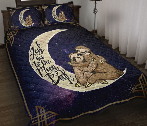 Sloth I Love You To The Moon And Back Quilt Bed Set - Love Quilt Bedding Set