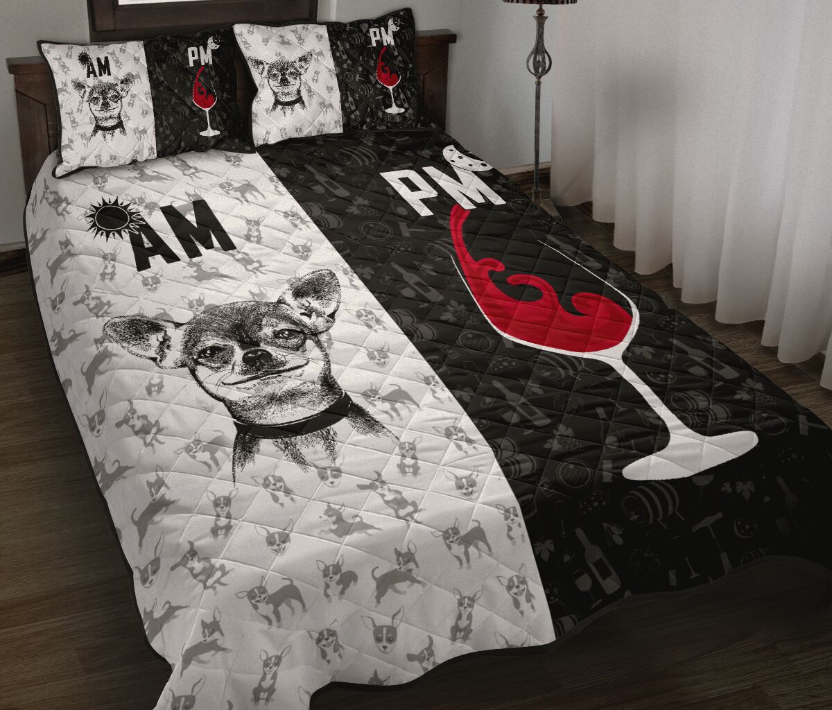 Chihuahua Dog Black And White Style Quilt Bed Set - Love Quilt Bedding Set