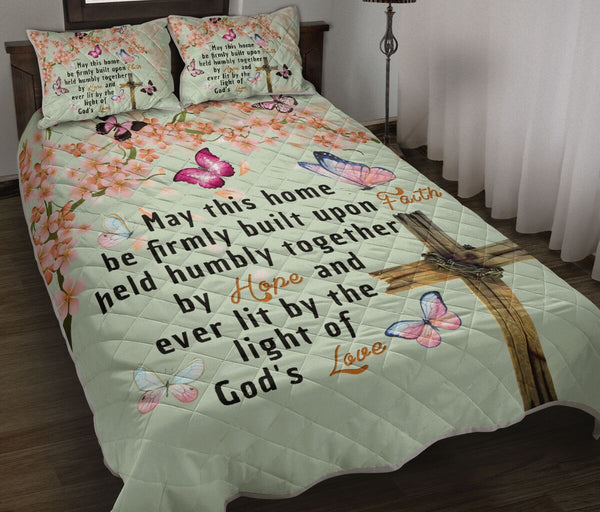 May This Home Be Quotes Cross Butterfly Quilt Bed Set - Love Quilt Bedding Set