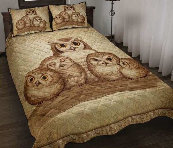 Family Owl Quilt Bed Set - Love Quilt Bedding Set