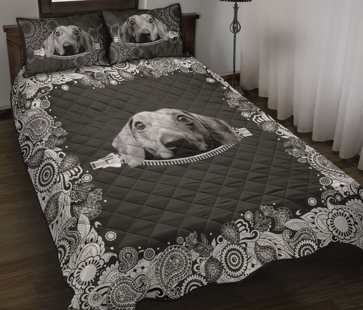 Dachshund Zipper Floral - Bed Set - Love Quilt Bedding Set