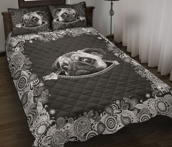Pug Zipper Floral - Bed Set - Love Quilt Bedding Set