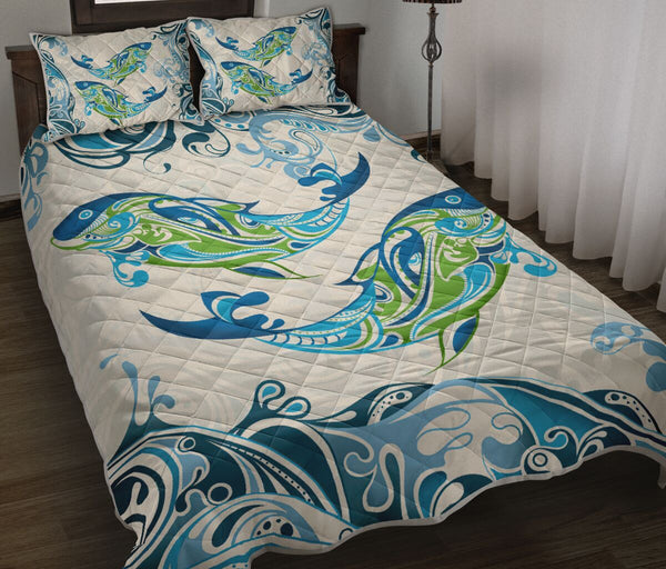 Dolphin Abstract Curve Background Style Quilt Bed Set- Love Quilt Bedding Set