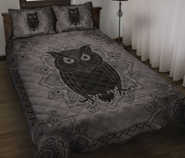 Owl Mandala Grey Quilt Bed Set - Love Quilt Bedding Set