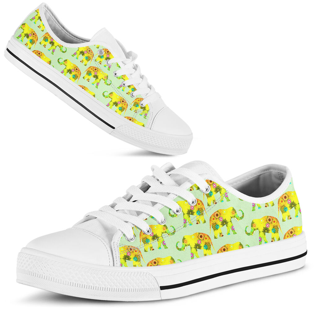 Elephant Flower Patterns Low Top Shoes