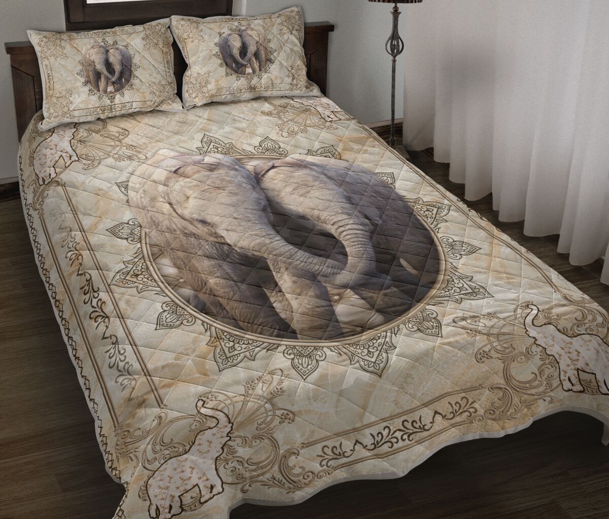 Elephant Love Mandala Ceramic Style Quilt Bed Set - Love Quilt Bedding Set