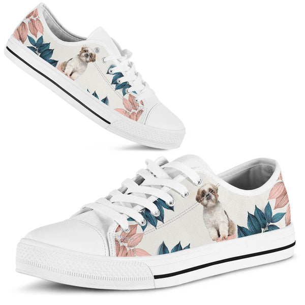 Shih Tzu Flower Pink - Low Top Shoe - Love Low Top Shoes