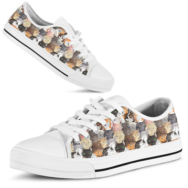 Cat Face Art Watercolor Low Top Shoes