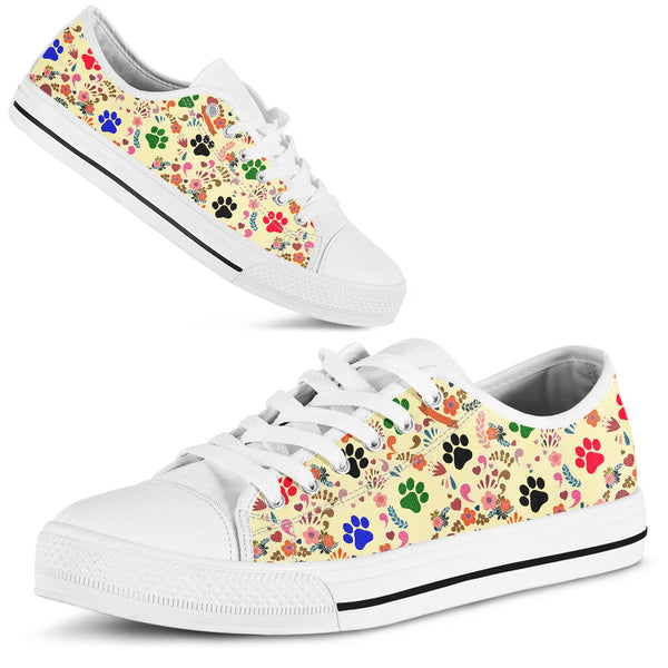 Dog Paw Flower Pattern - Low Top Shoe - Love Love Top Shoes