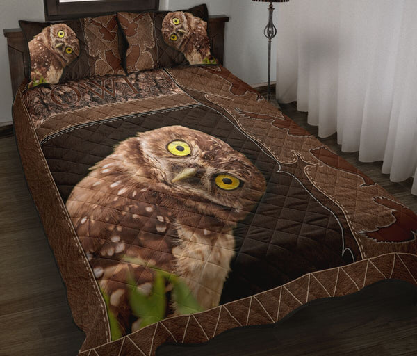 Owl Animal Leather Style Quilt Bed Set - Love Quilt Bedding Set