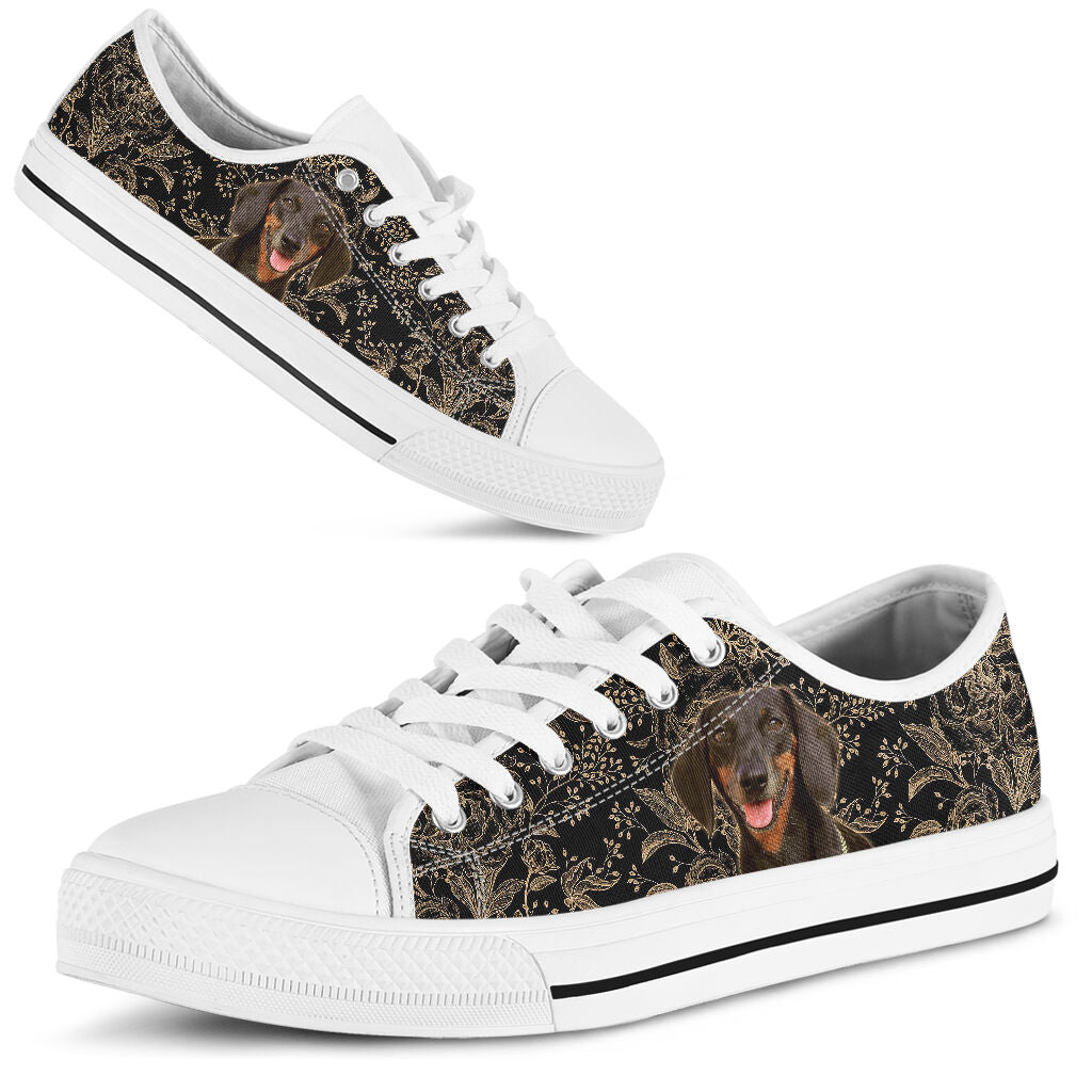 Dachshund Flower Gold - Low Top Shoe - Love Love Top Shoes