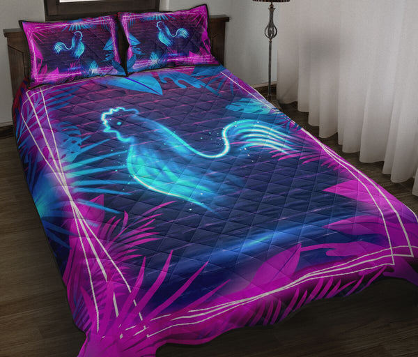 Chicken Neon Art Style Quilt Bed Set - Love Quilt Bedding Set