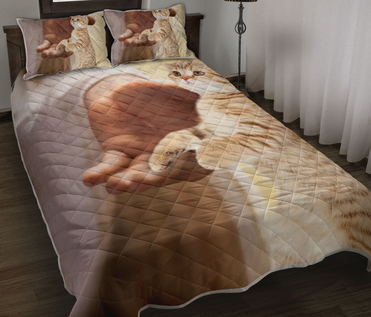 Cat Hand Jesus Quilt Bed Set - Love Quilt Bedding Set