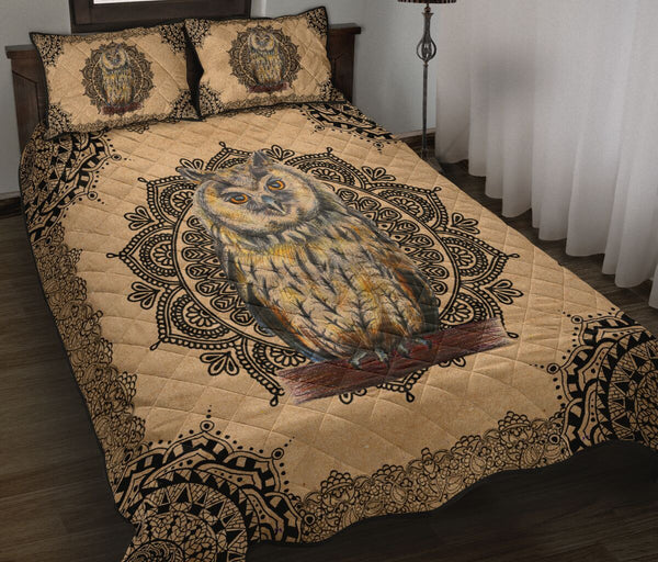 Owl Kraft Style Quilt Bed Set - Love Quilt Bedding Set