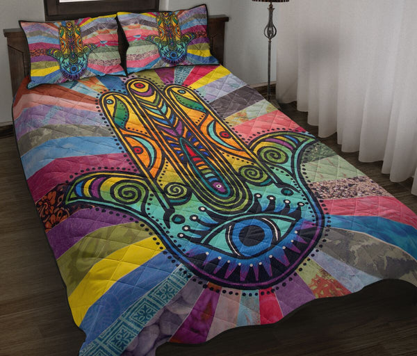 Hippie Hamsa Lover Quilt Bed Set - Love Quilt Bedding Set