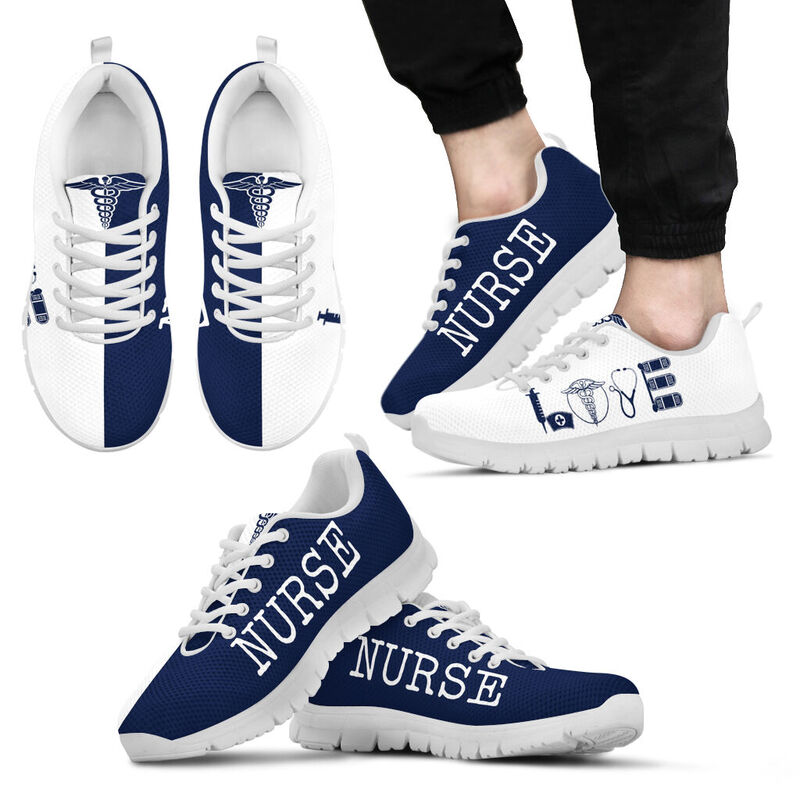 Nurse- Love Dark Blue White Sneakers, Running Shoes, Shoes For Women, Shoes For Men, Custom - Love Sneakers