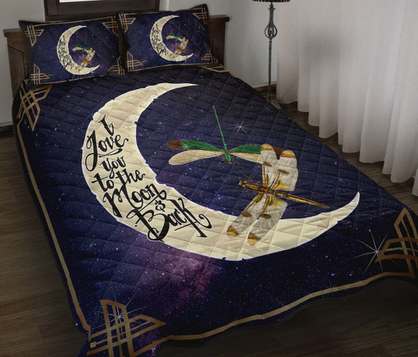 Dragonfly I Love You To The Moon And Back Quilt Bed Set - Love Quilt Bedding Set