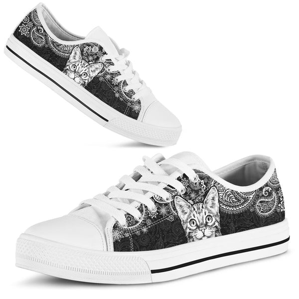 Bengal Cat Paisley Black White Low Top  Shoes