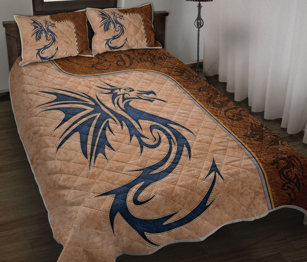 Dragons Leather Style Quilt Bed Set - Love Quilt Bedding Set